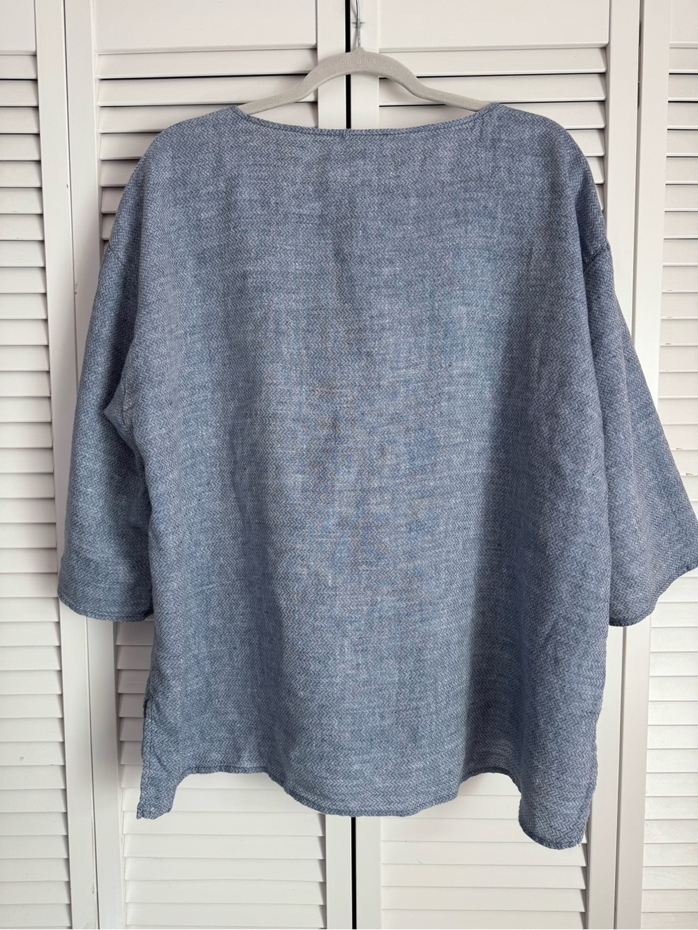 Eileen Fisher Organic Linen Chevron Chambray Bateau Neck 3/4 Sleeve Top Size 1X - Picture 6 of 8